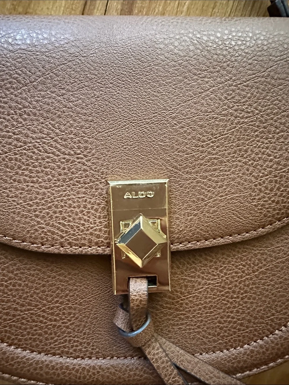 Aldo Brown Pebbled Leather Bag with Scarf-Wrapped Strap & Crossbody Strap